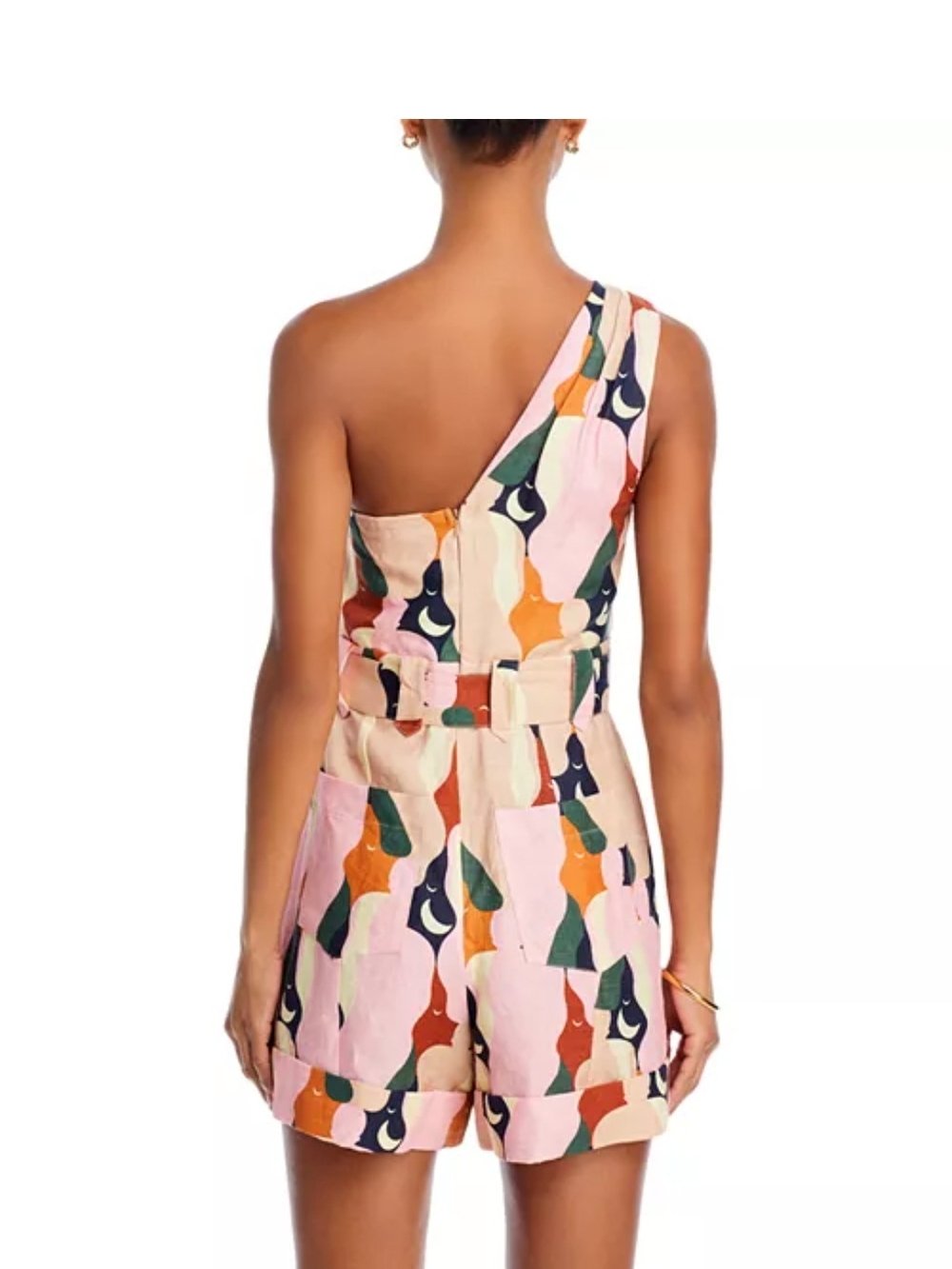 FARM Rio One-Shoulder Pink Multi-Color Belted Romper - Picture 7 of 8